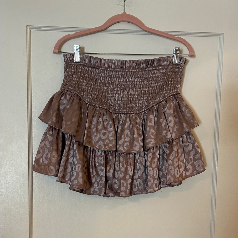 Anthropologie Brown Animal Print Ruffle Skort